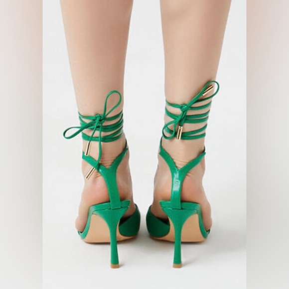 Forever 21 Green Square Toe Lace Up Heels - Picture 3 of 17